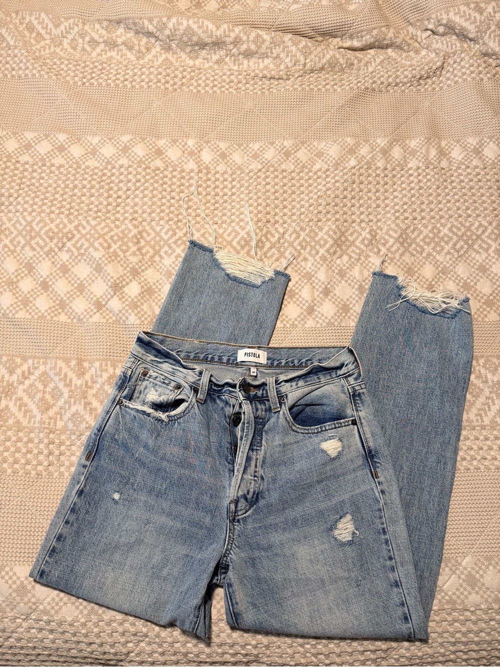 PISTOLA Light Blue Distressed Ankle Crop Jeans